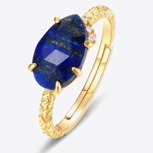 10K Gold-Plated Lapis Lazuli Adjustable Ring For Women